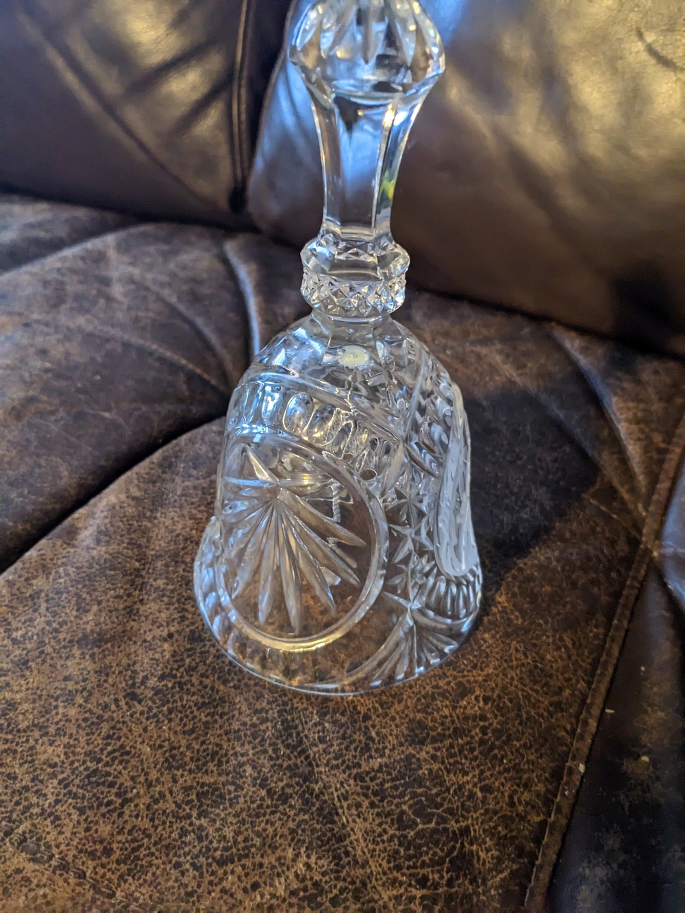 Vintage Clear Glass Bell w/ Victorian Woman Etched on Side 7"
